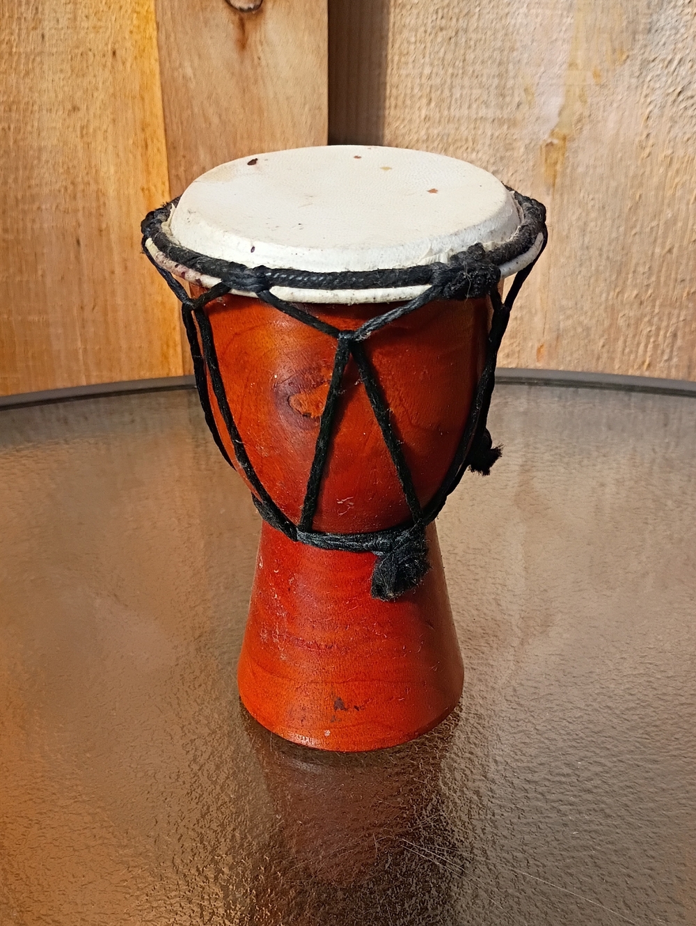 Handcrafted Small Wooden Djembe Drum in Red-Brown with White Head